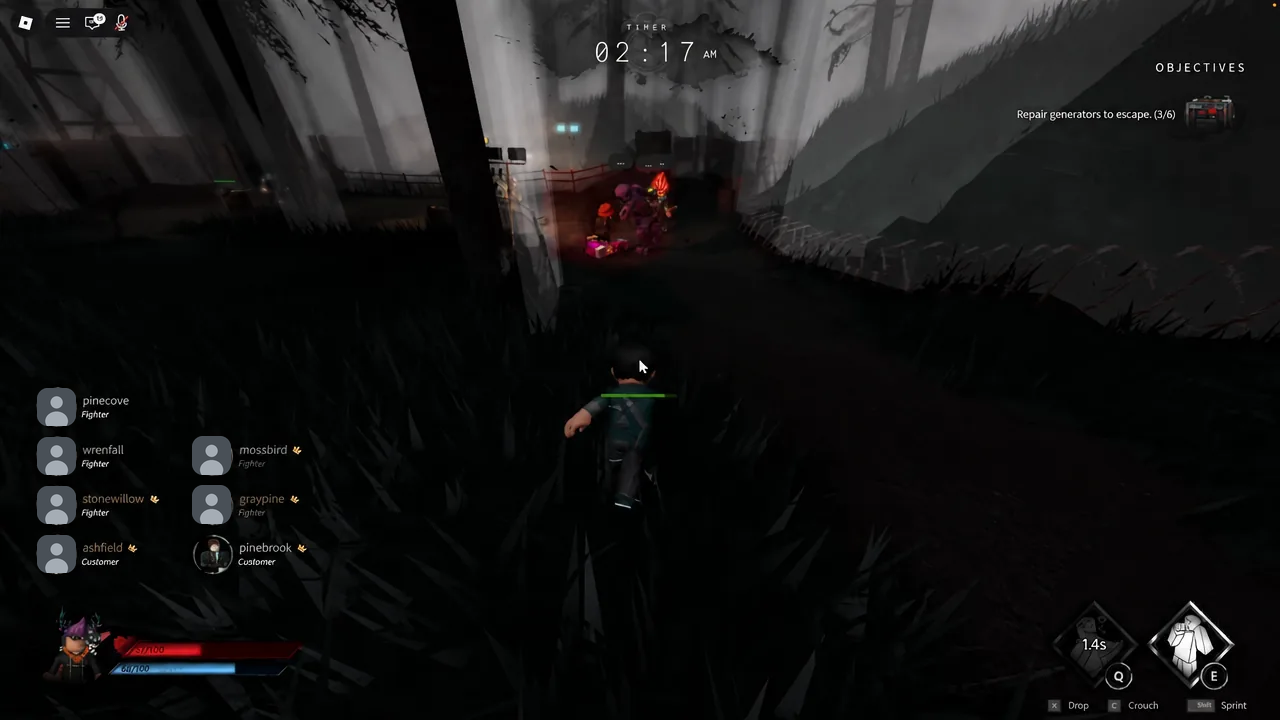 Survivor approaching a glowing generator with the escape objective showing 3 of 6 repaired