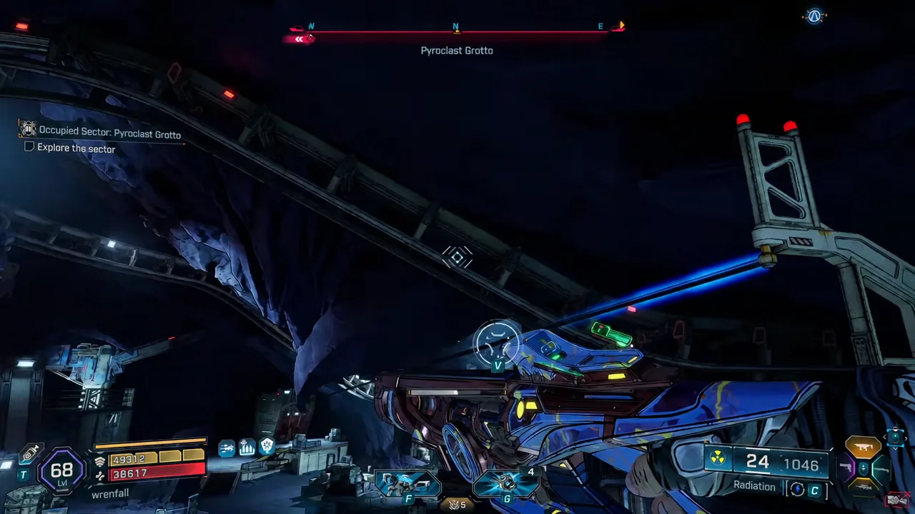 Inside Pyroclast Grotto with the explore the sector objective tracked on screen