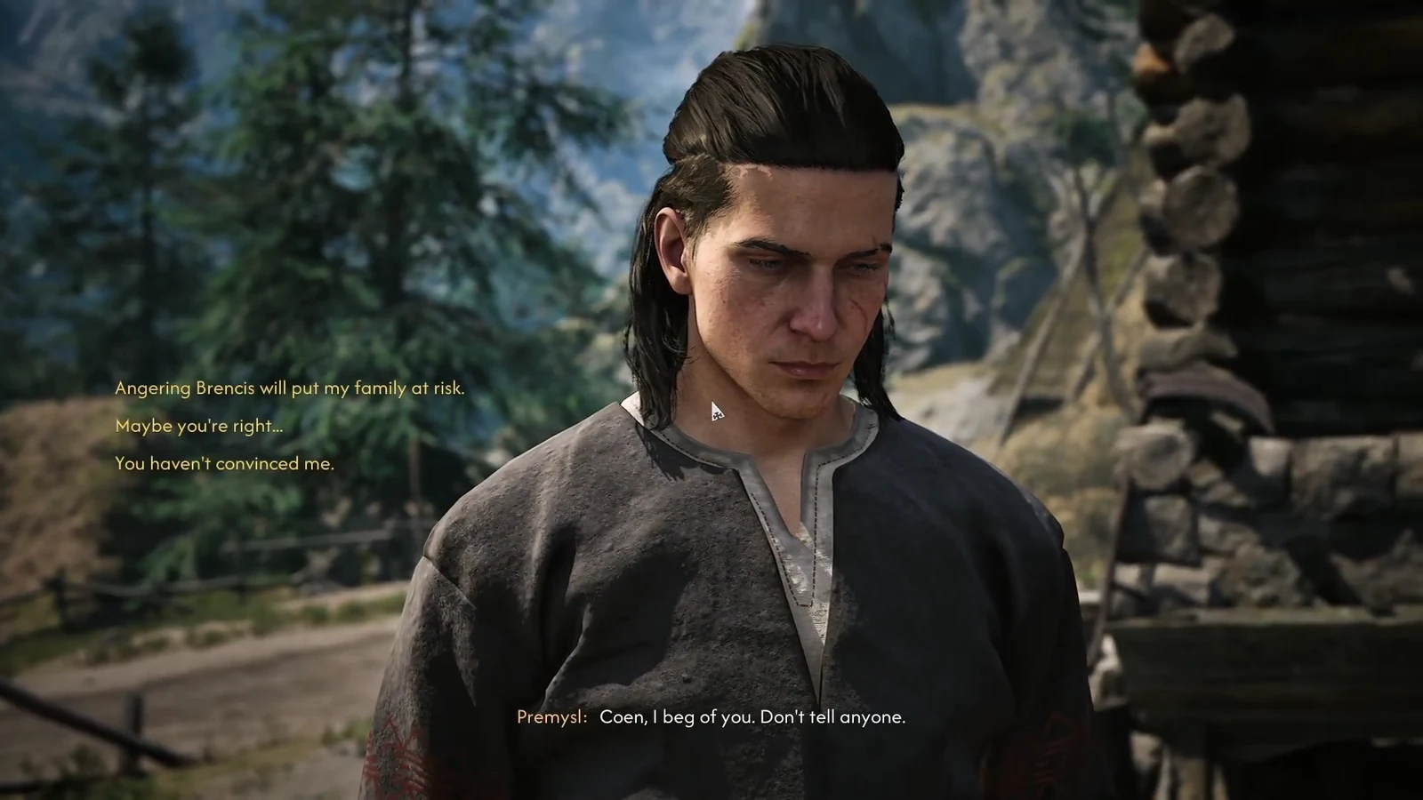 Three dialogue options for Premysl including angering Brencis will put my family at risk