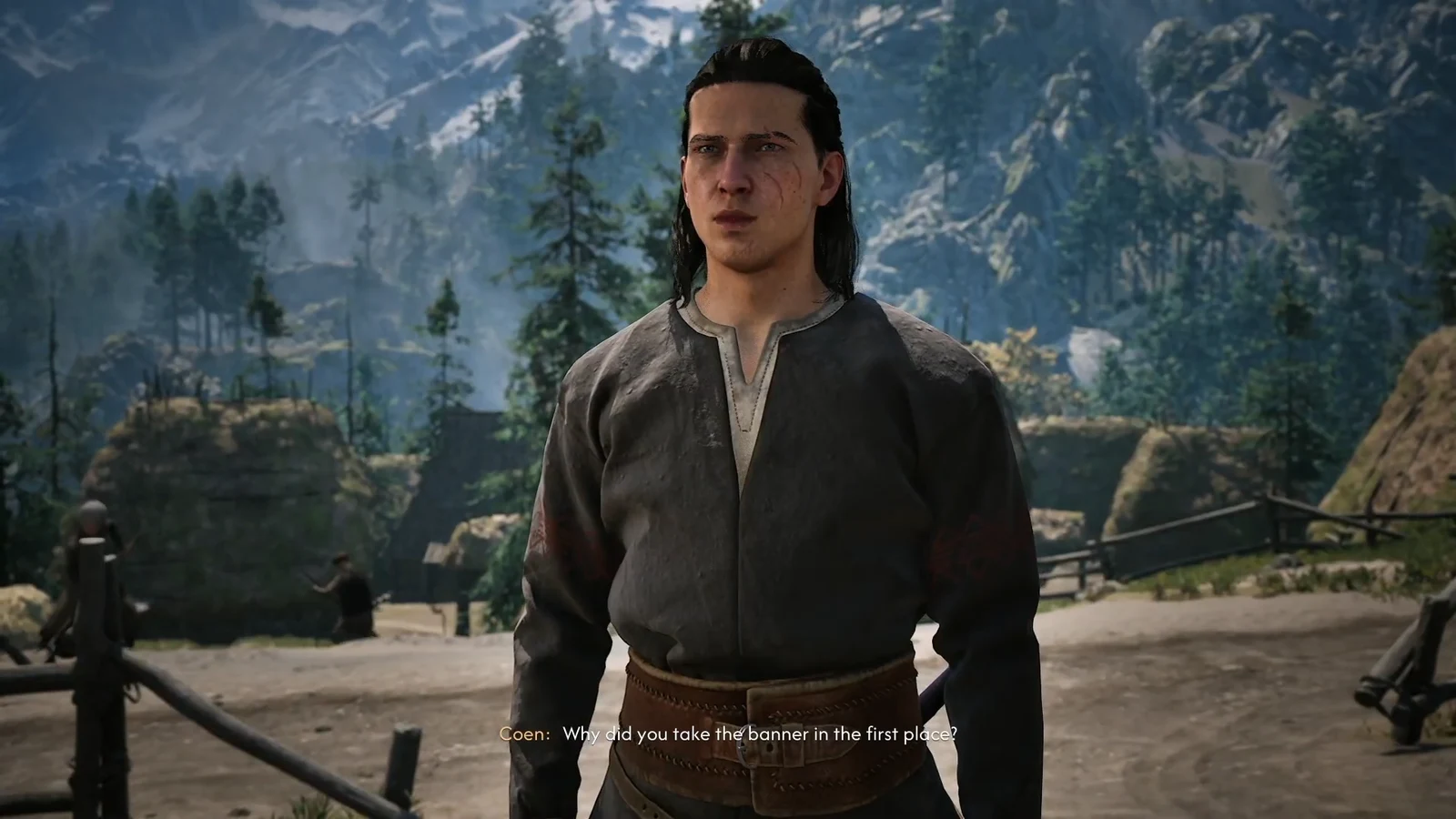 Cutscene dialogue with Coen asking Premysl why he took the banner