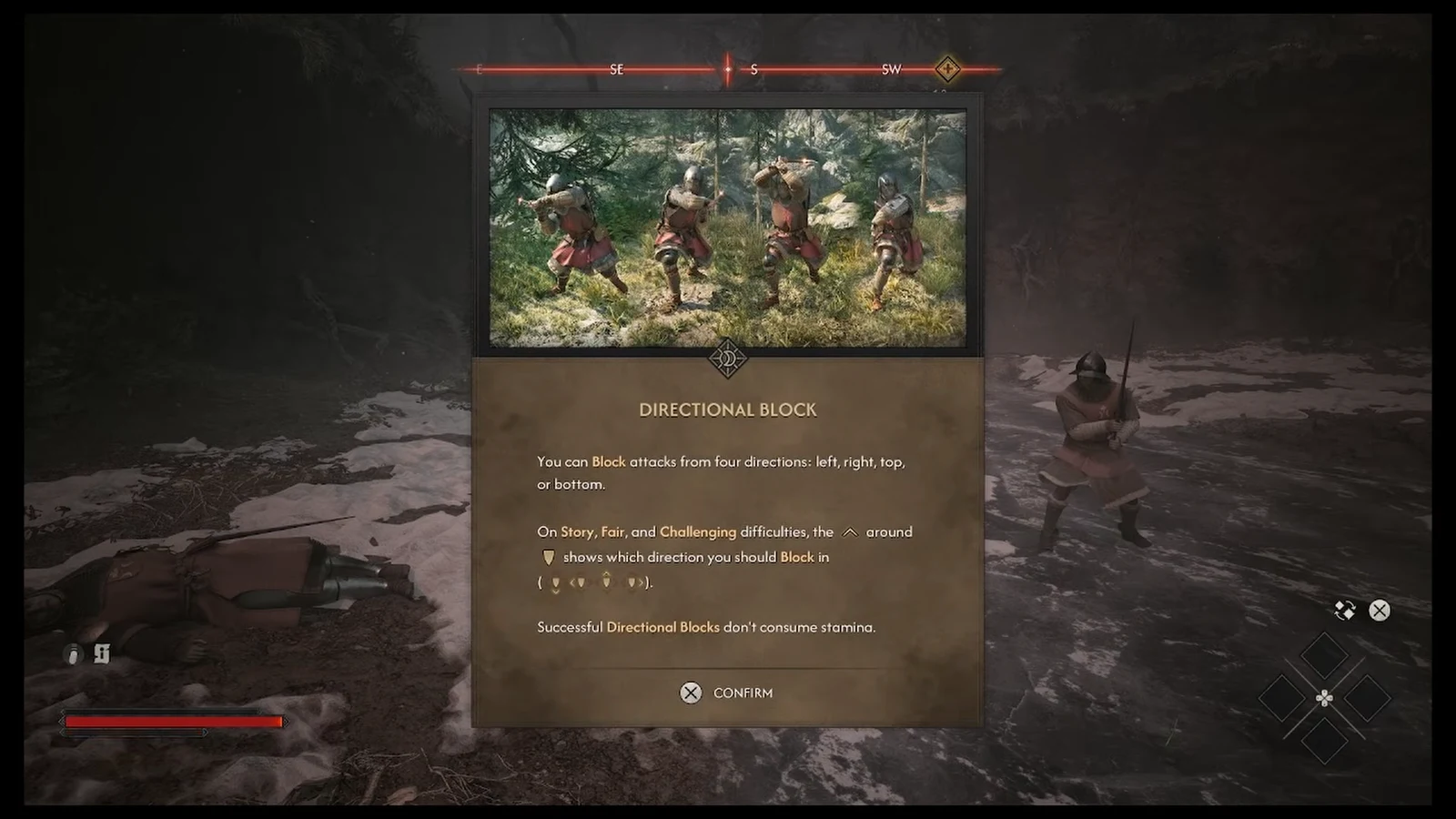 Directional Block tutorial panel explaining blocking from left, right, top and bottom