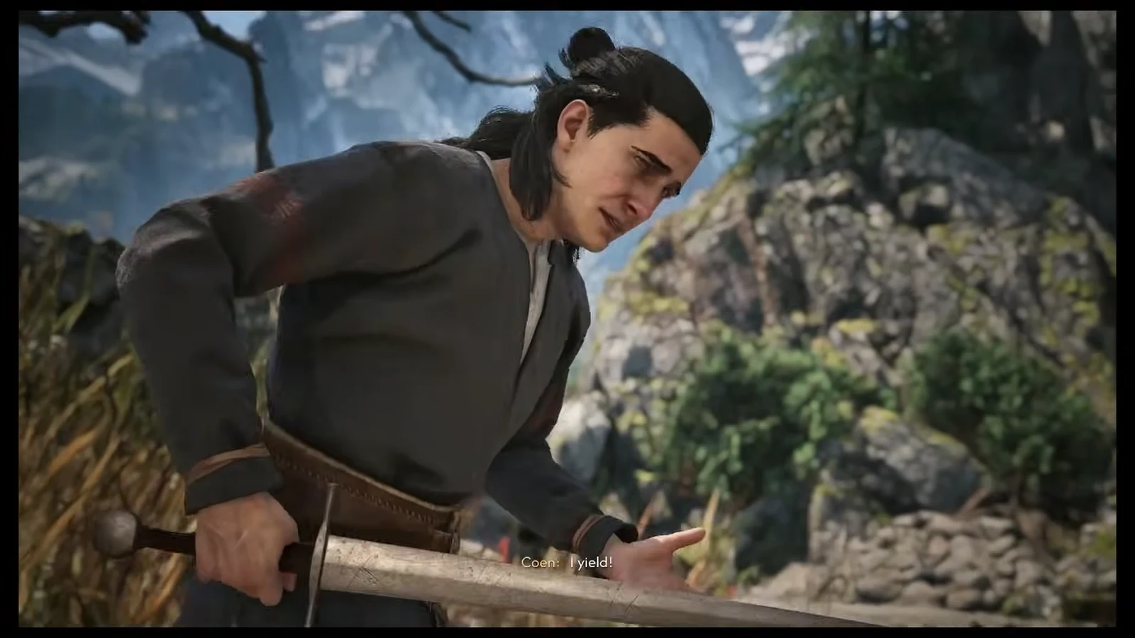 Pieter talking to Coen at the ruined training ground after the duel ends