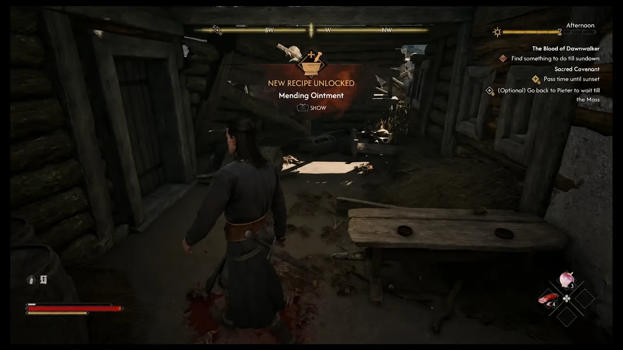 NEW RECIPE UNLOCKED notification for Mending Ointment on screen