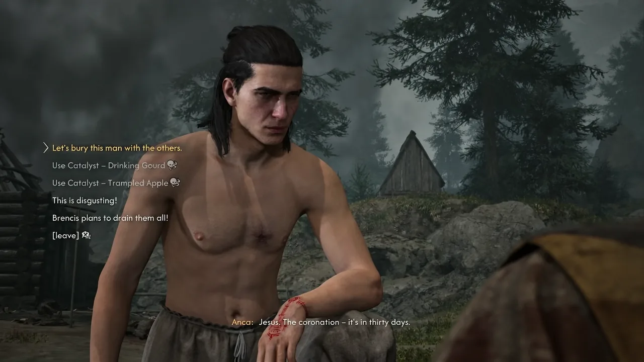 Dialogue choice offering to bury the dead soldier with the other villagers