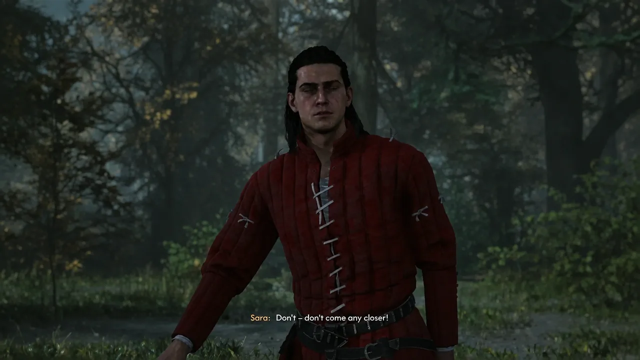 Sara in a cutscene warning Coen not to come any closer