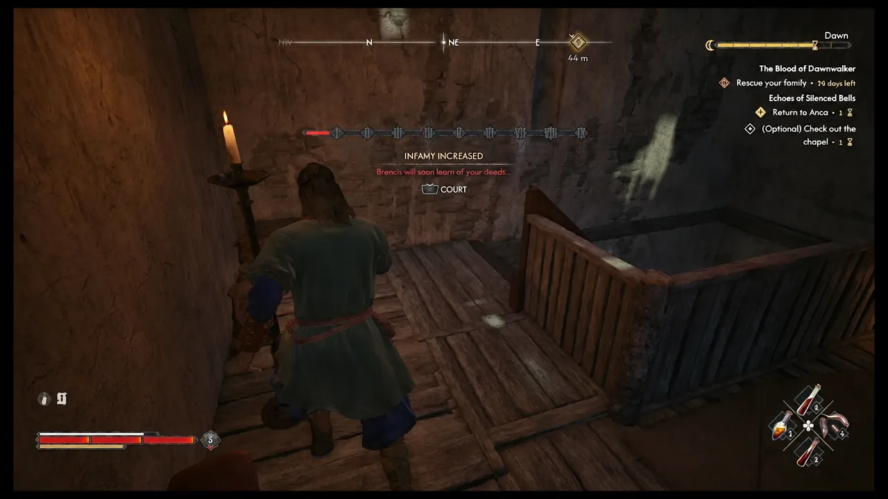 An infamy increased notification on screen beside an interaction prompt