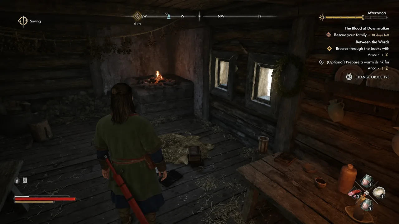 Inside the Crossroads Inn with the Between the Words objectives tracked on the HUD