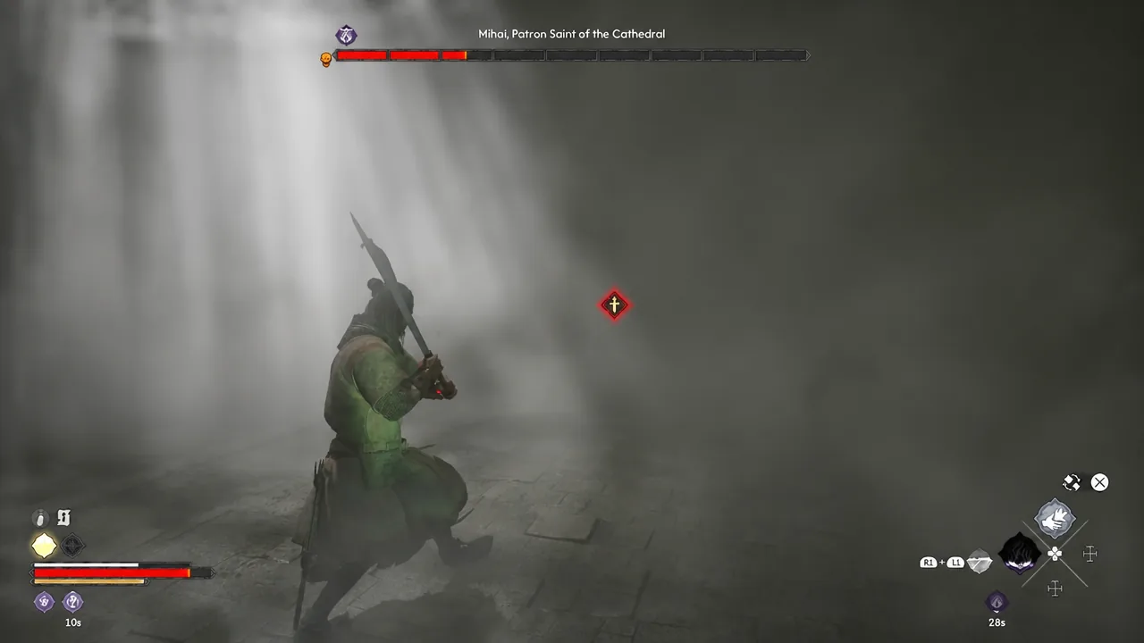 Boss health bar for Mihai, Patron Saint of the Cathedral during the crypt fight