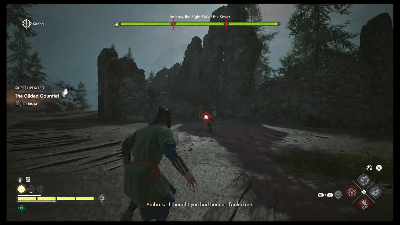 Ambrus boss health bar on screen during the duel with the quest objective updating