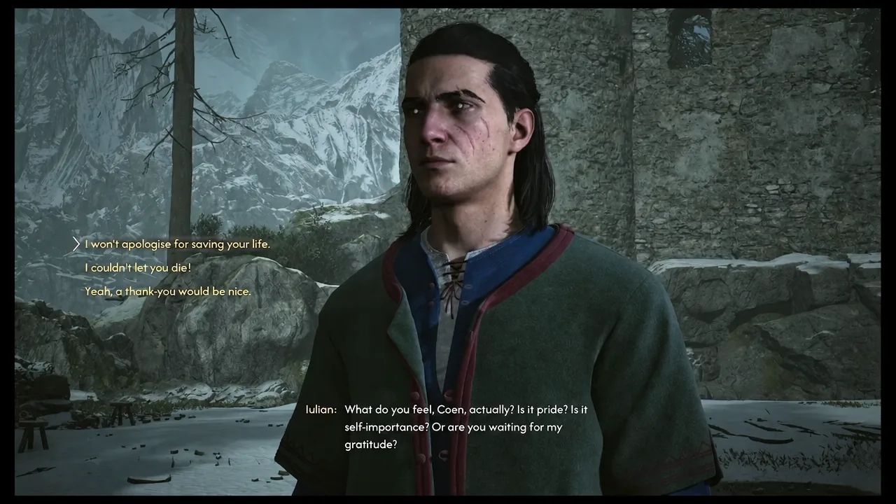 Dialogue option refusing to apologise for saving Iulian's life after the duel