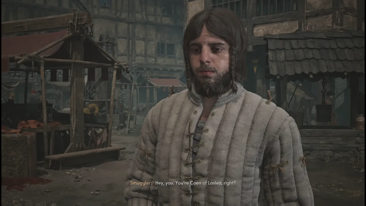 The Smuggler stops Coen of Laslea in Svartrau to start the conversation that delivers the letter