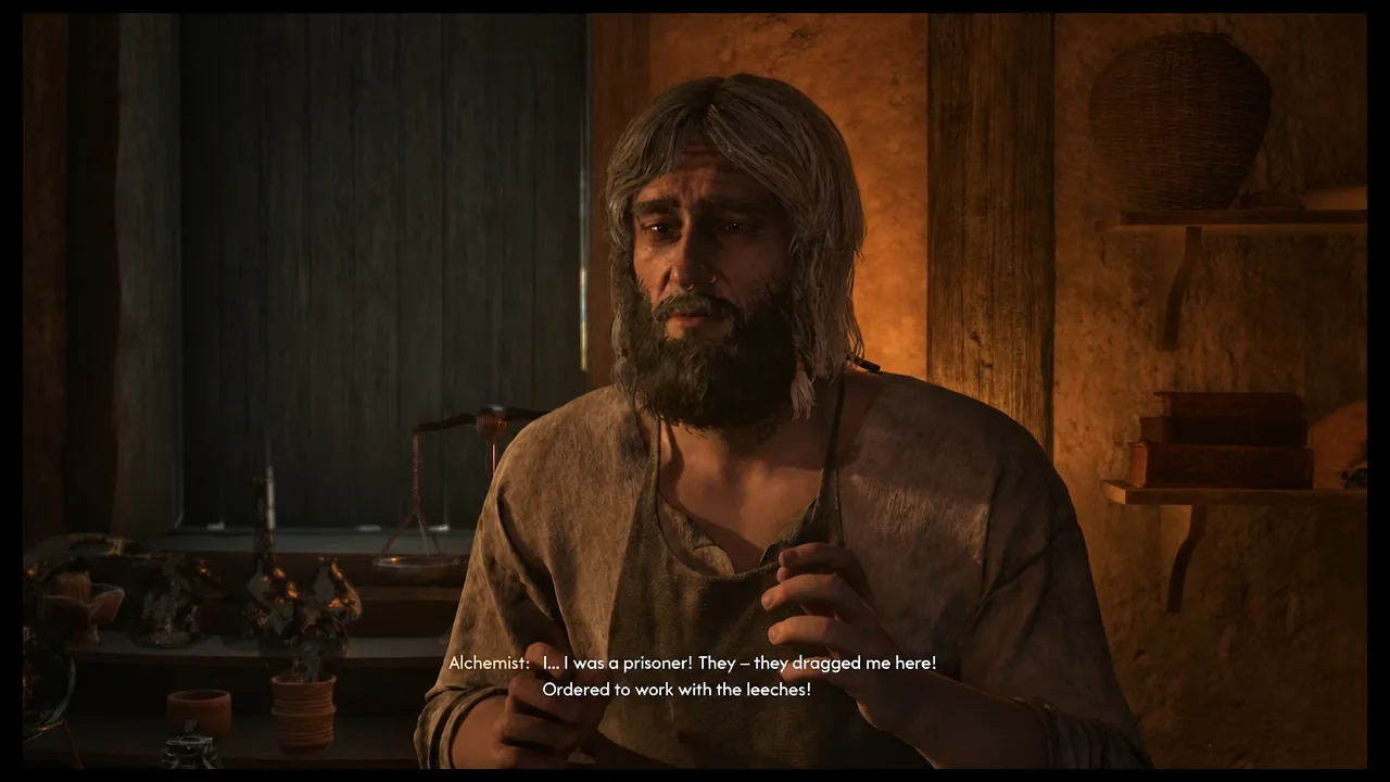 Master Dietmar explaining he was imprisoned and made to work with the leeches