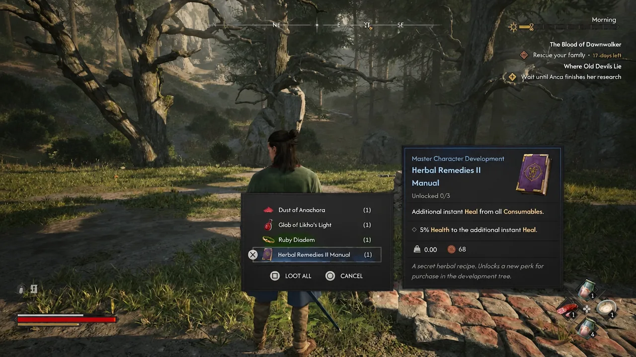 Loot window with the Herbal Remedies II Manual selected after the Ancient Circle fight