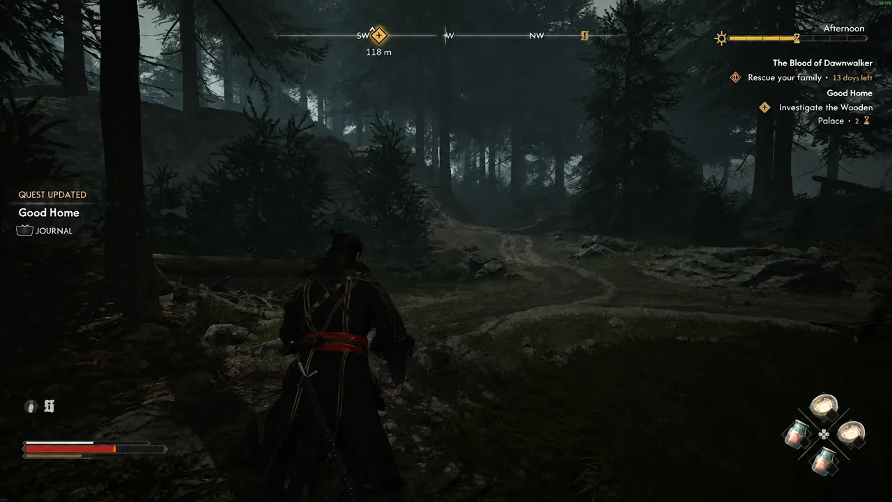 Journal panel tracking the updated Good Home quest while riding toward the marked objective