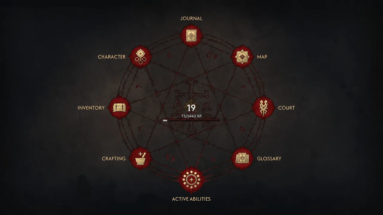 Radial menu open in combat with the Active Abilities entry highlighted