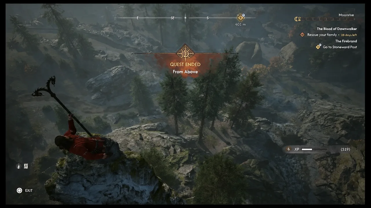 Quest completion screen for From Above with the exit button highlighted