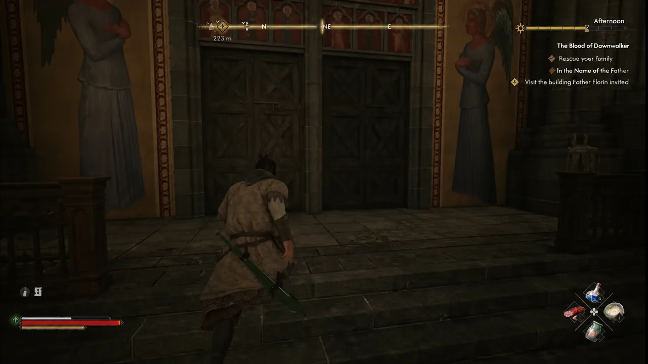 Coen unlocking the Treasury door outside Svartrau Cathedral with the Treasury Key.