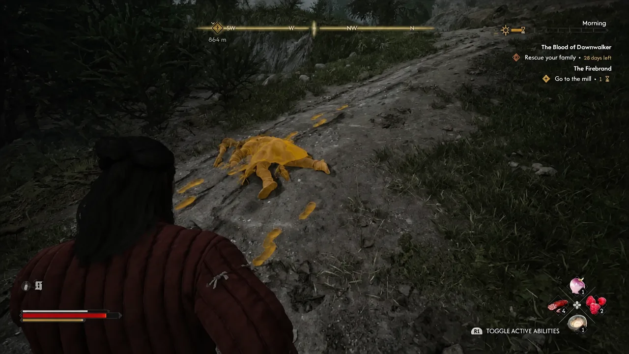 Yellow highlight on a body and the glowing trail continuing through the foothills
