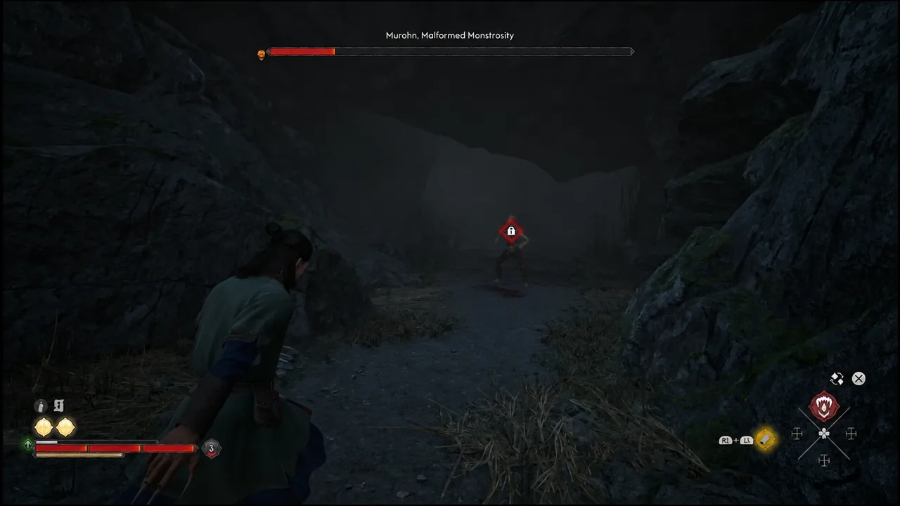 Coen locked on to Murohn, Malformed Monstrosity inside the cave