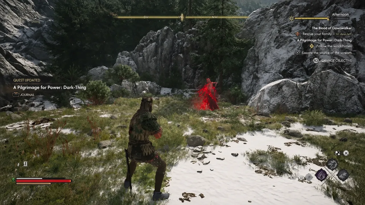 Journal update for A Pilgrimage for Power: Dark-Thing appears while facing a red-marked enemy