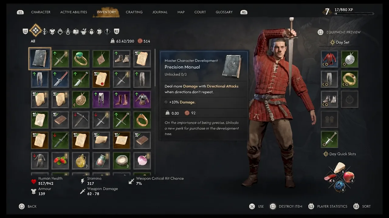 Inventory screen showing the Precision Manual selected with its description panel