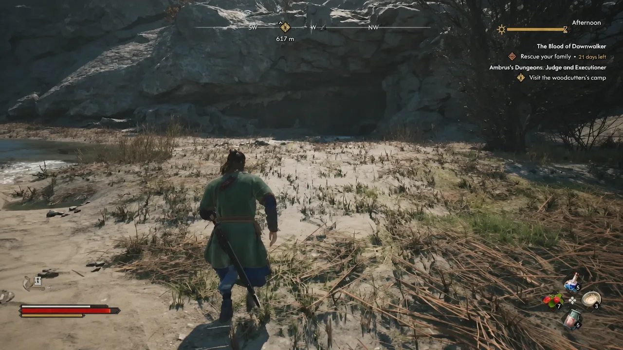 Quest tracker showing the next objective as the character leaves the lair area
