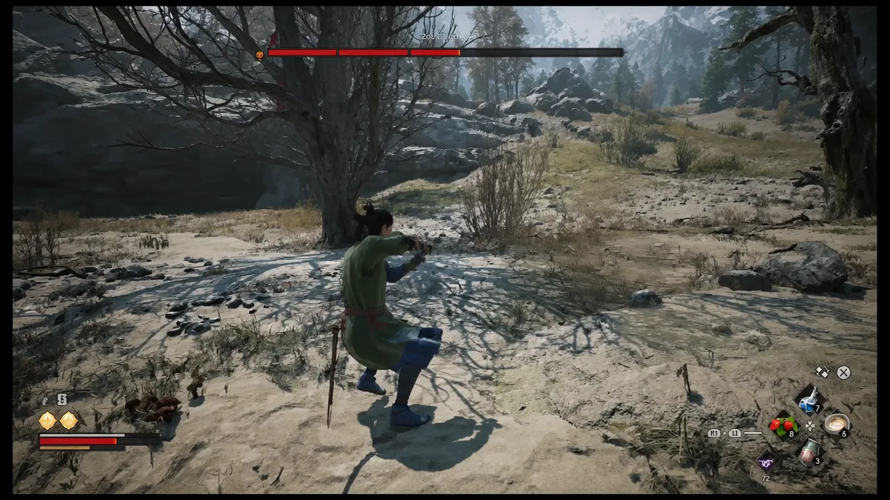 Combat against the wurm with the enemy health bar and combat HUD active