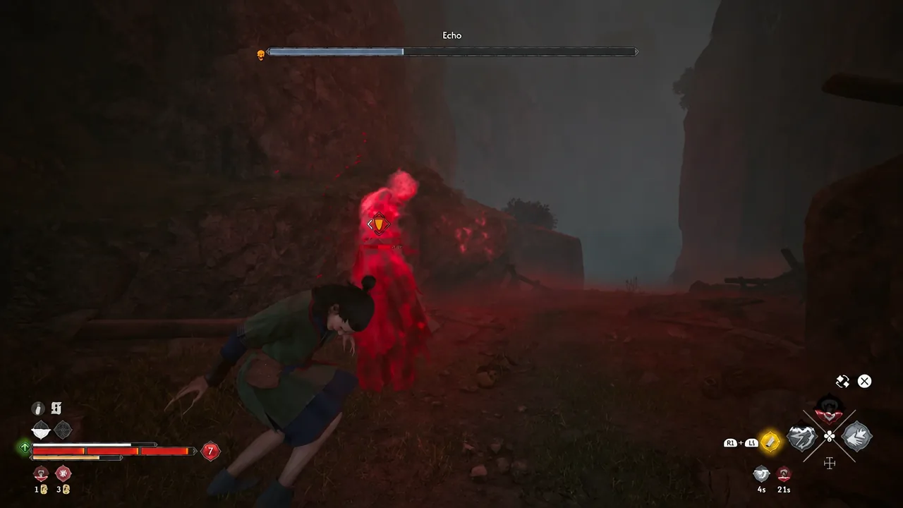 Player attacking the Echo wraith with its health bar and target marker visible