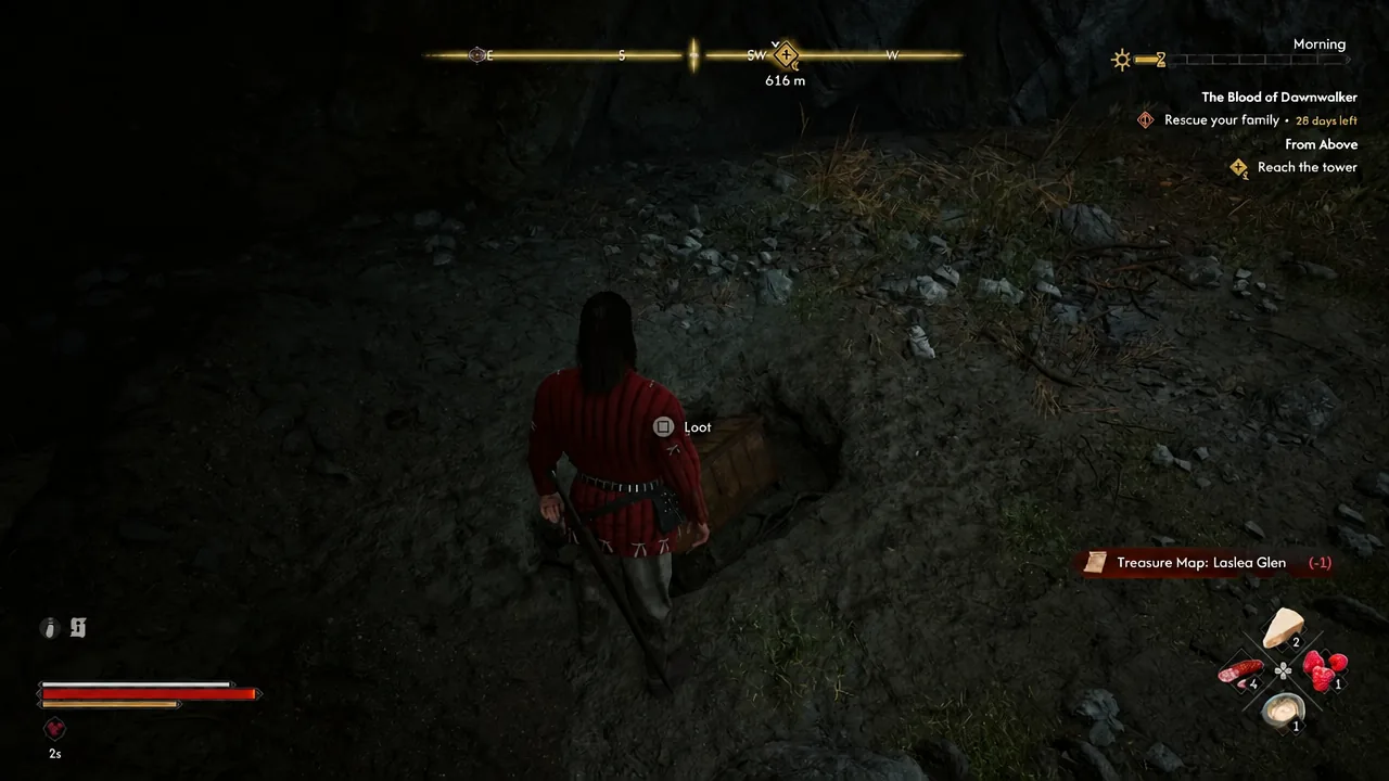 The Loot prompt shown over the unearthed treasure chest