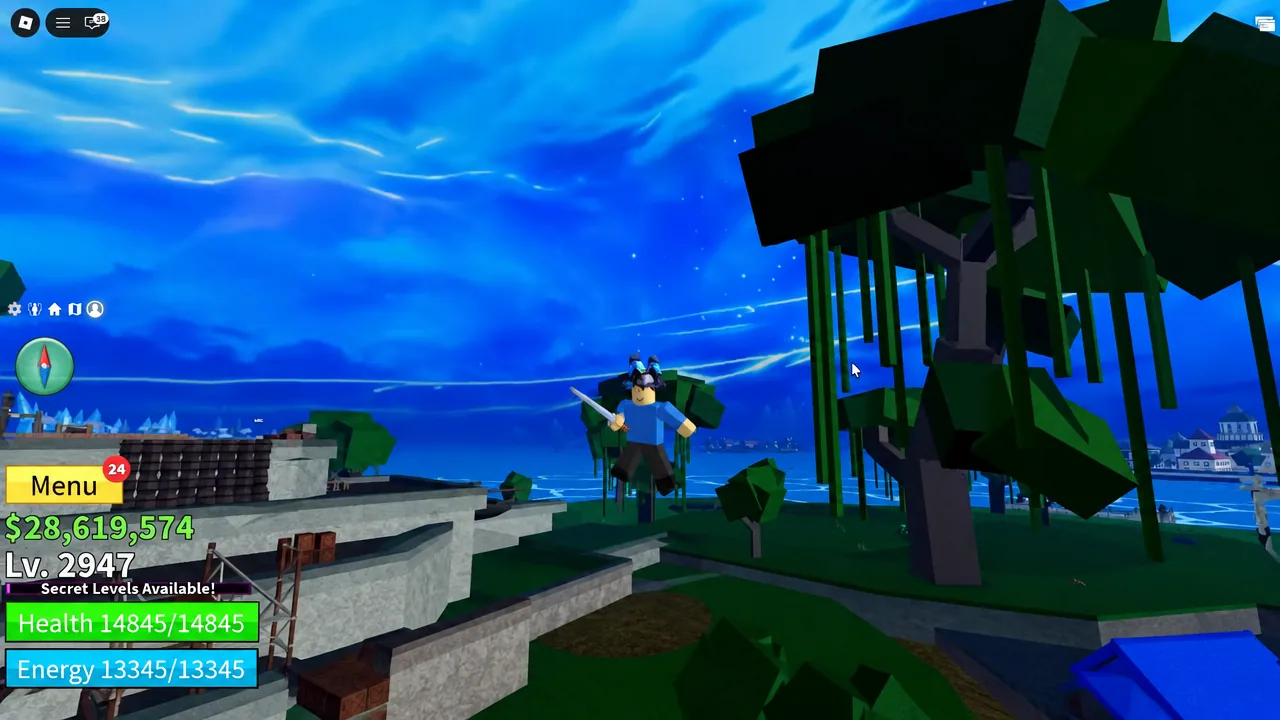 Gameplay screen with the highlighted Menu button, ready for the player to open the game menu
