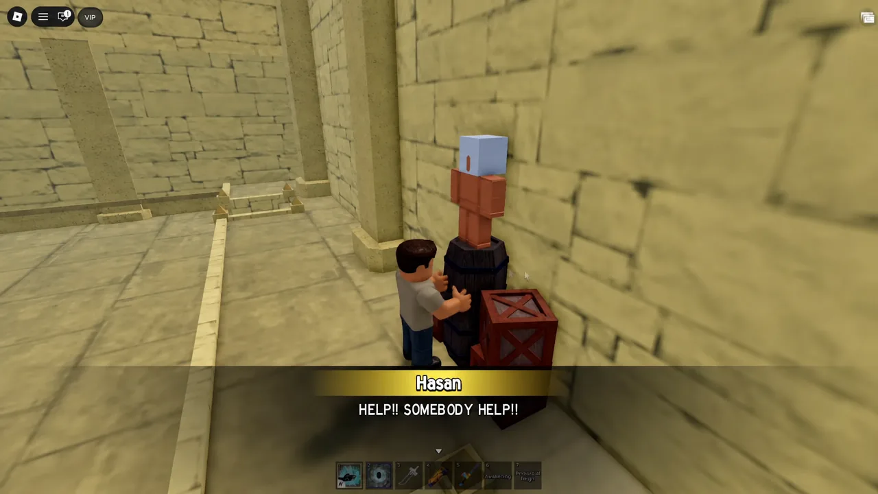 Hasan cornered by skeletons inside the Desert Island pyramid chamber