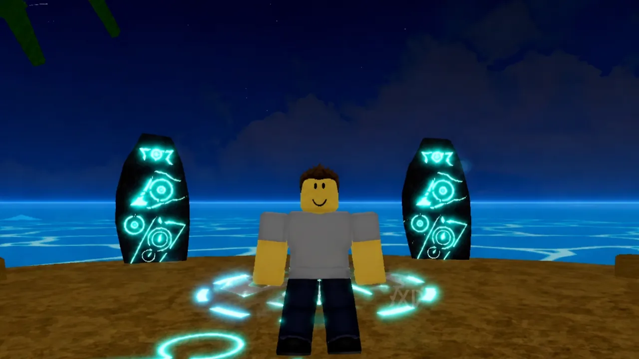 Desert Island in Blox Fruits with the pyramid and village visible during a secret run