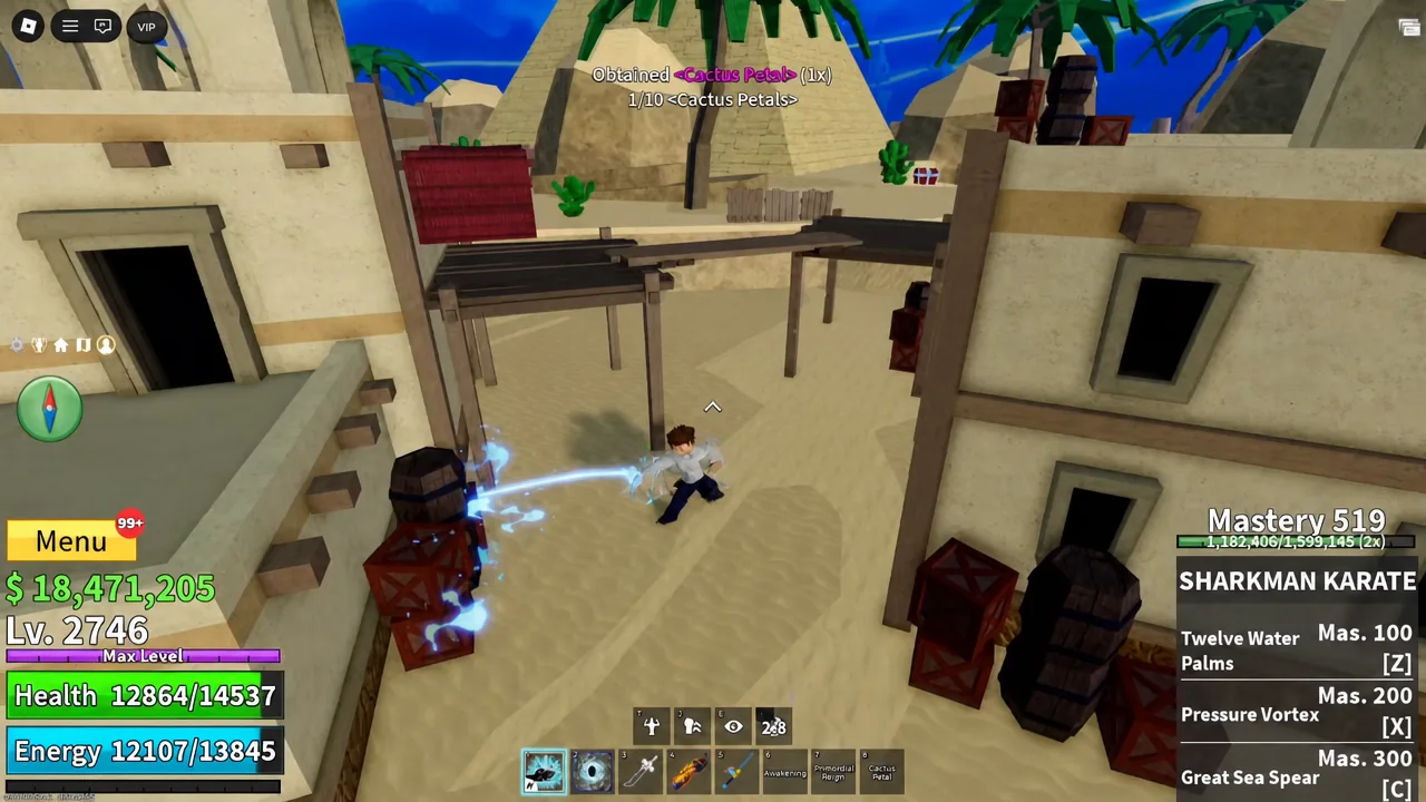 Obtained Cactus Petals notification after breaking a cactus on Desert Island