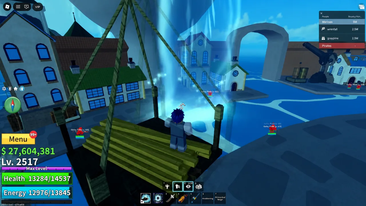 Player standing on the raised crane platform in Fountain City after using Lift Crane