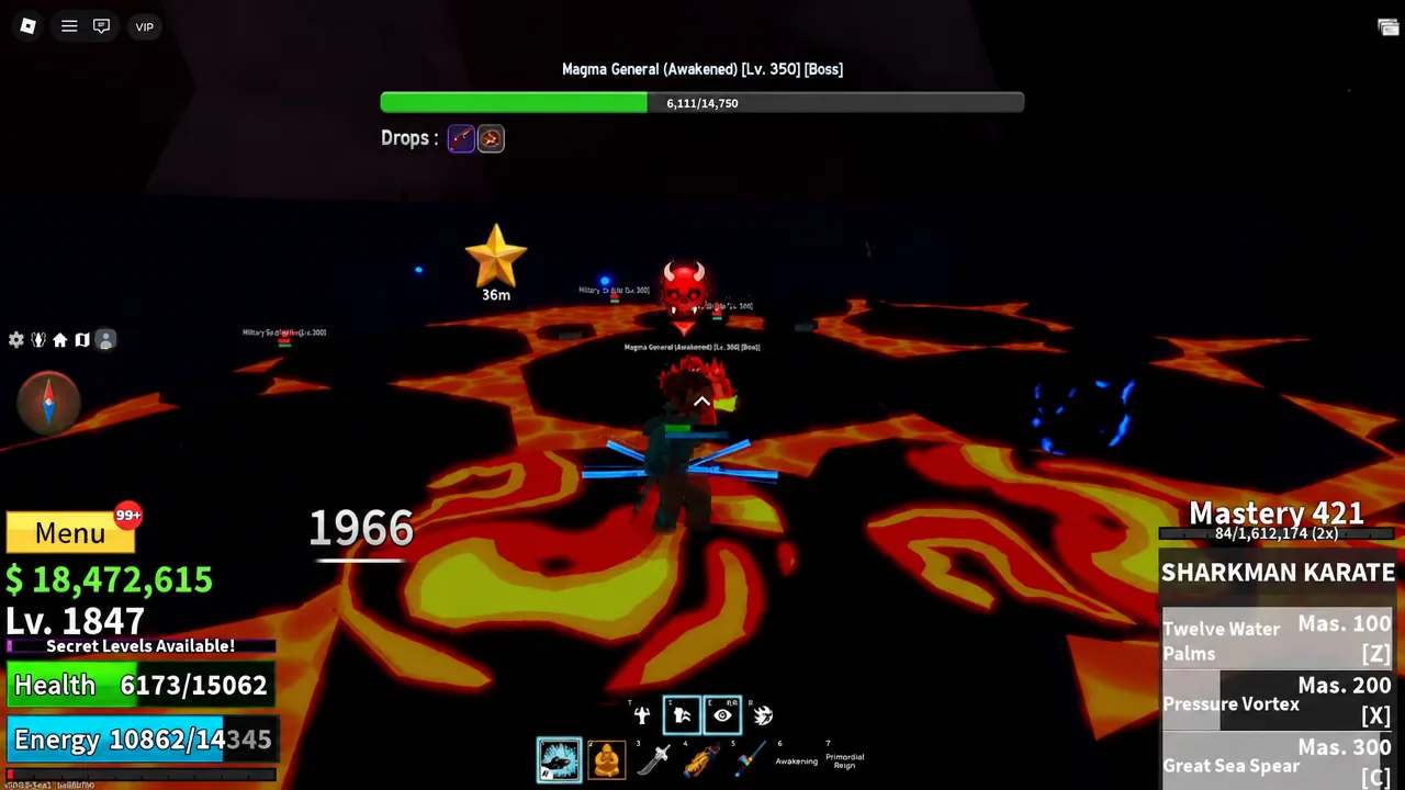 Magma General (Awakened) boss fight with the boss health bar across the top of the screen