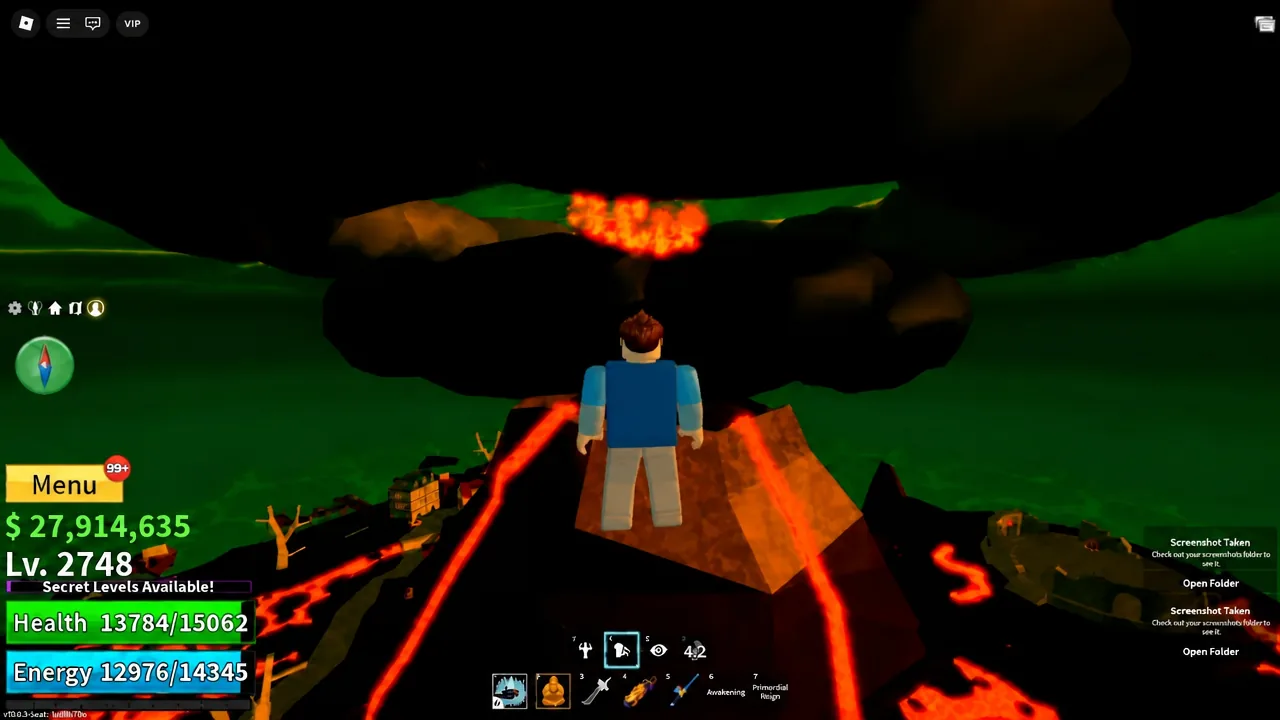 Player fighting magma enemies in the lava pool area of Magma Village