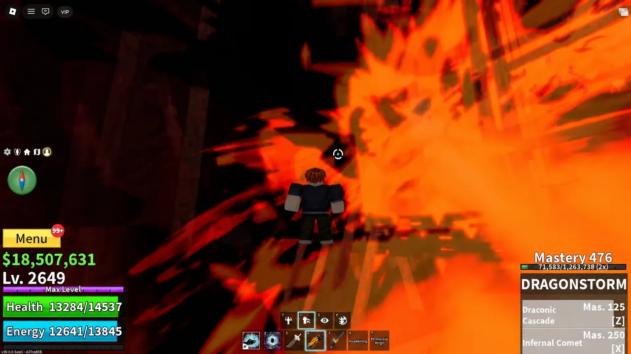 Dragonstorm equipped as the player fires a burning attack inside the volcano cave