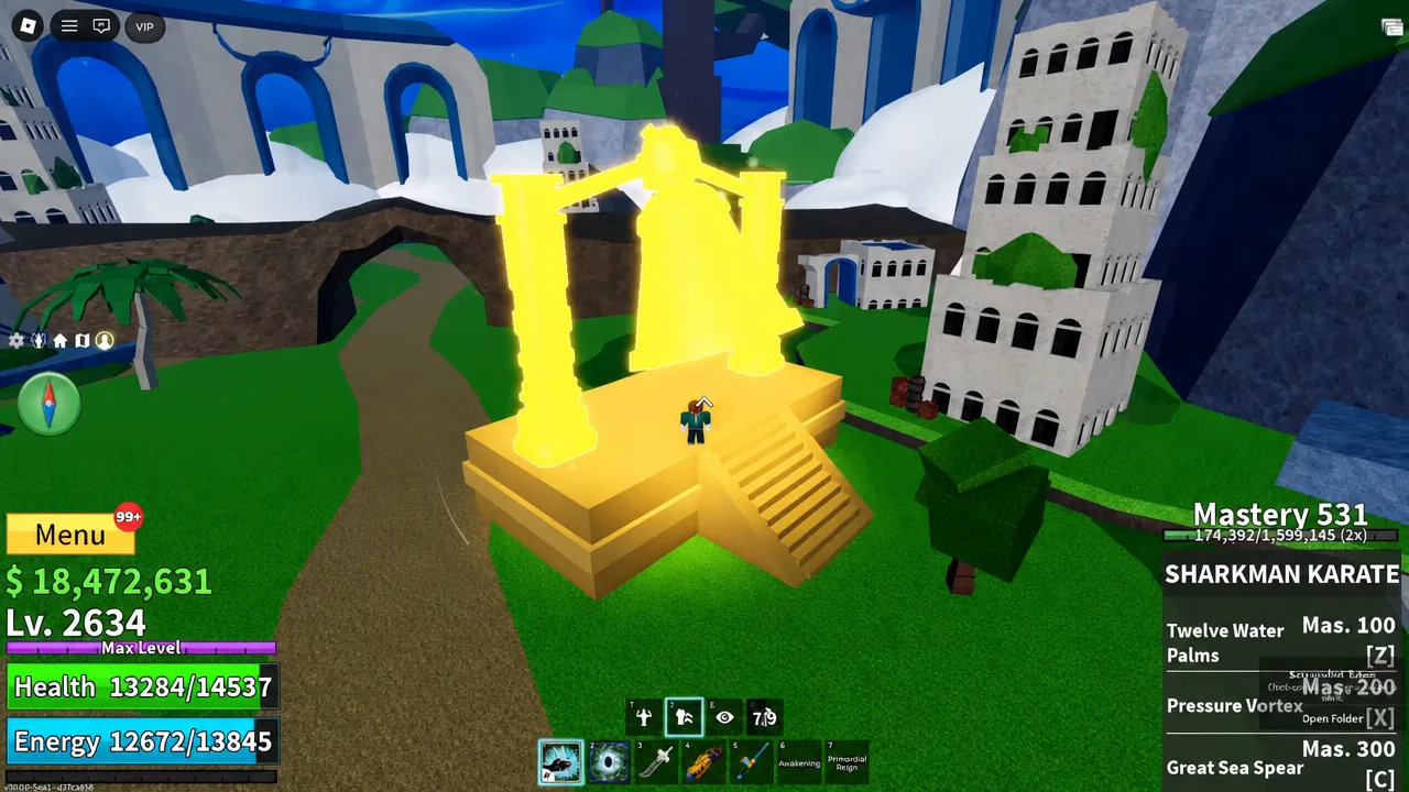 Glowing golden bell on a raised platform as the player walks up during the event