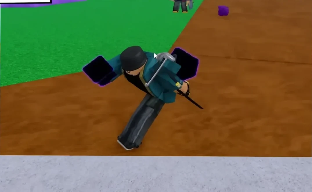 Player avatar wielding a sword while moving across an arena in Blox Fruits