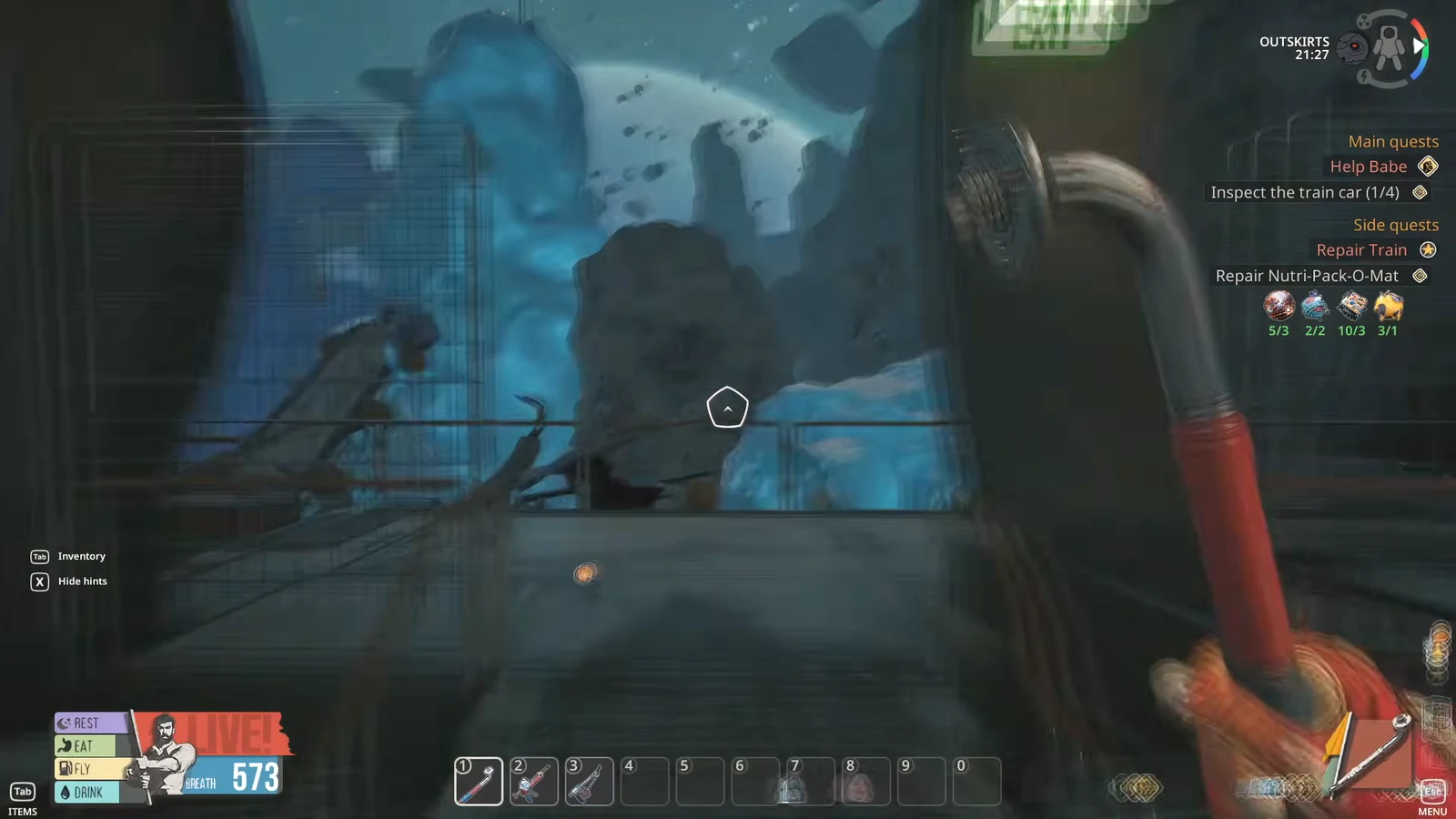 Help Babe quest with the Inspect the train car 1/4 objective active inside the crashed train
