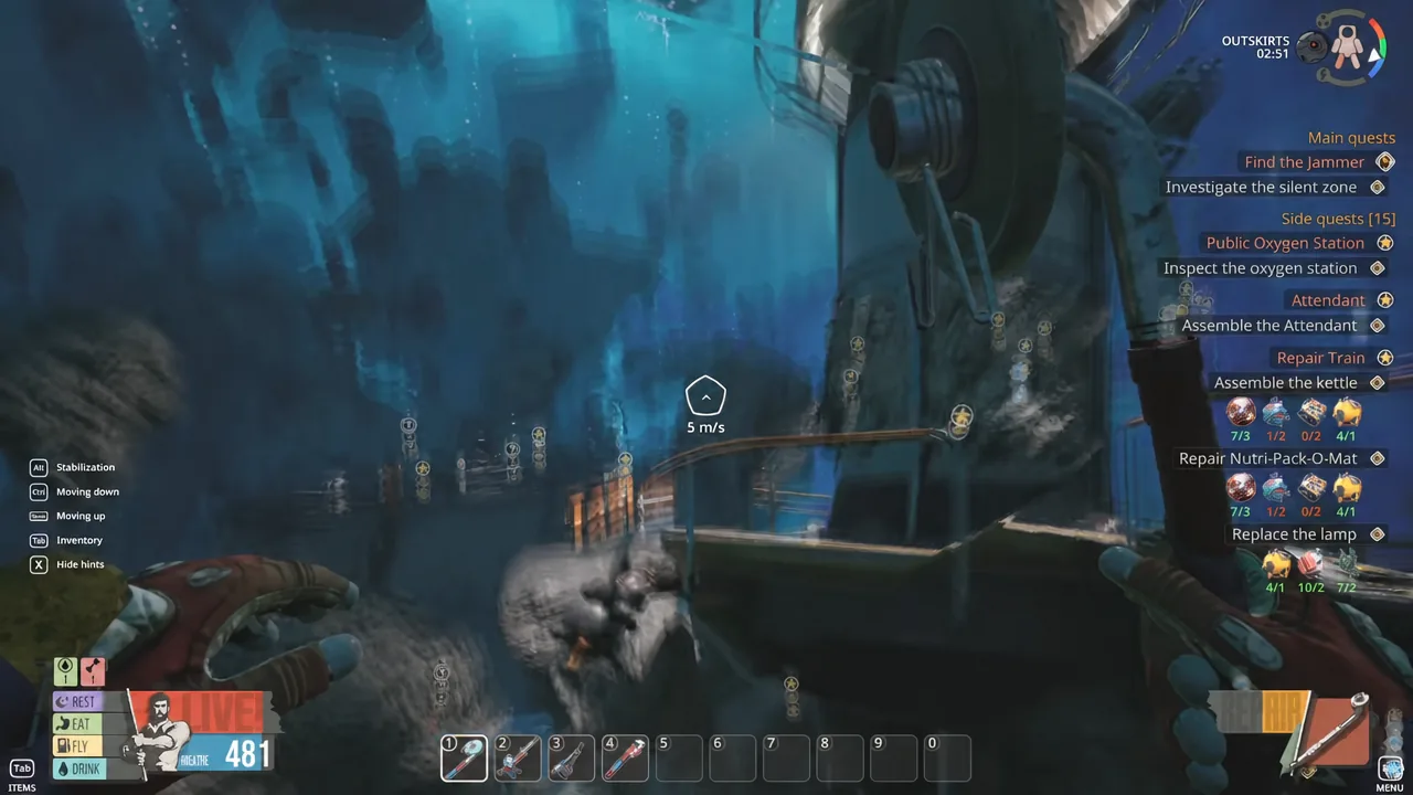 Main quest list showing Find the Jammer while exploring a station interior