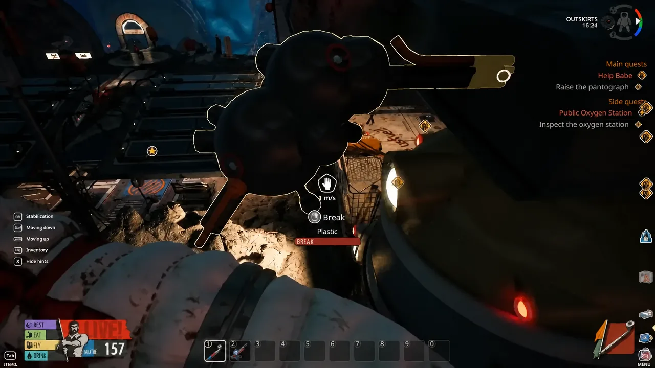 A piece of Plastic debris highlighted in gameplay with its Break interaction prompt