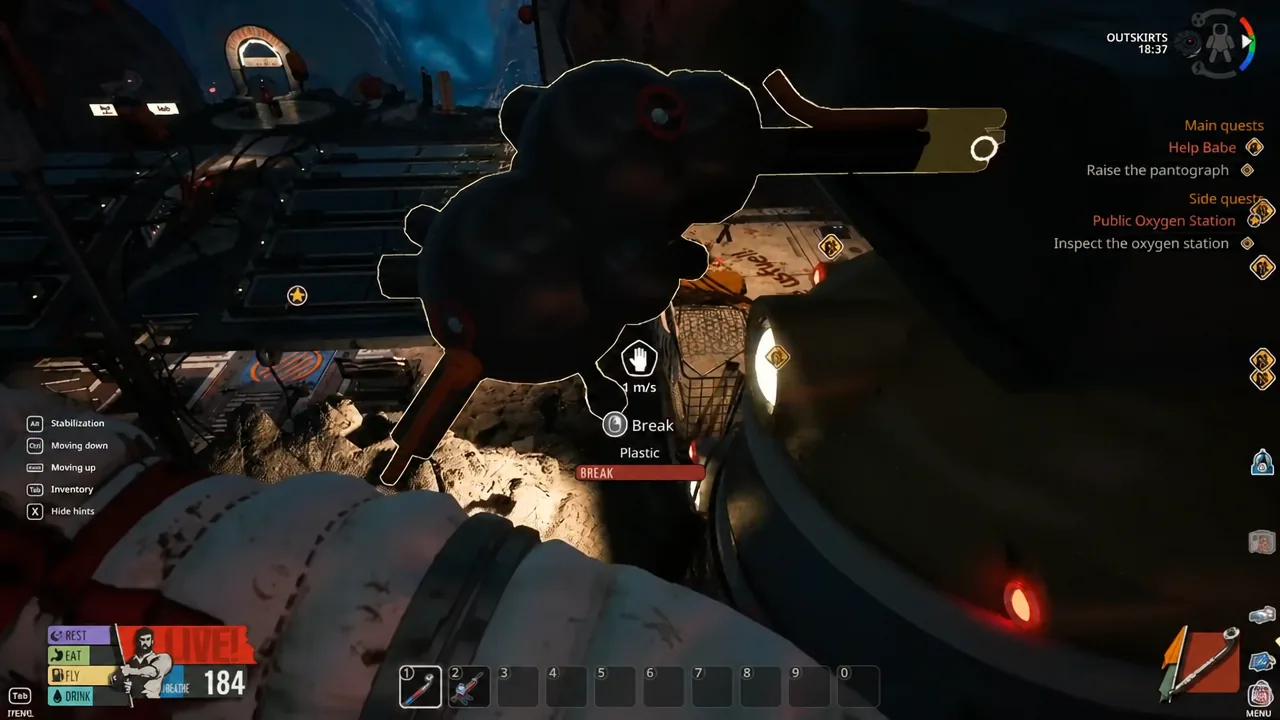 A piece of Plastic debris highlighted in gameplay with its Break interaction prompt