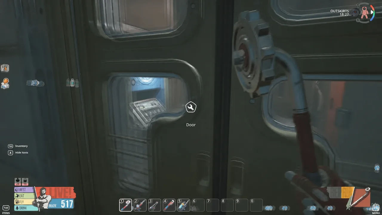 Door interaction prompt highlighted while aiming at a sealed door in the train