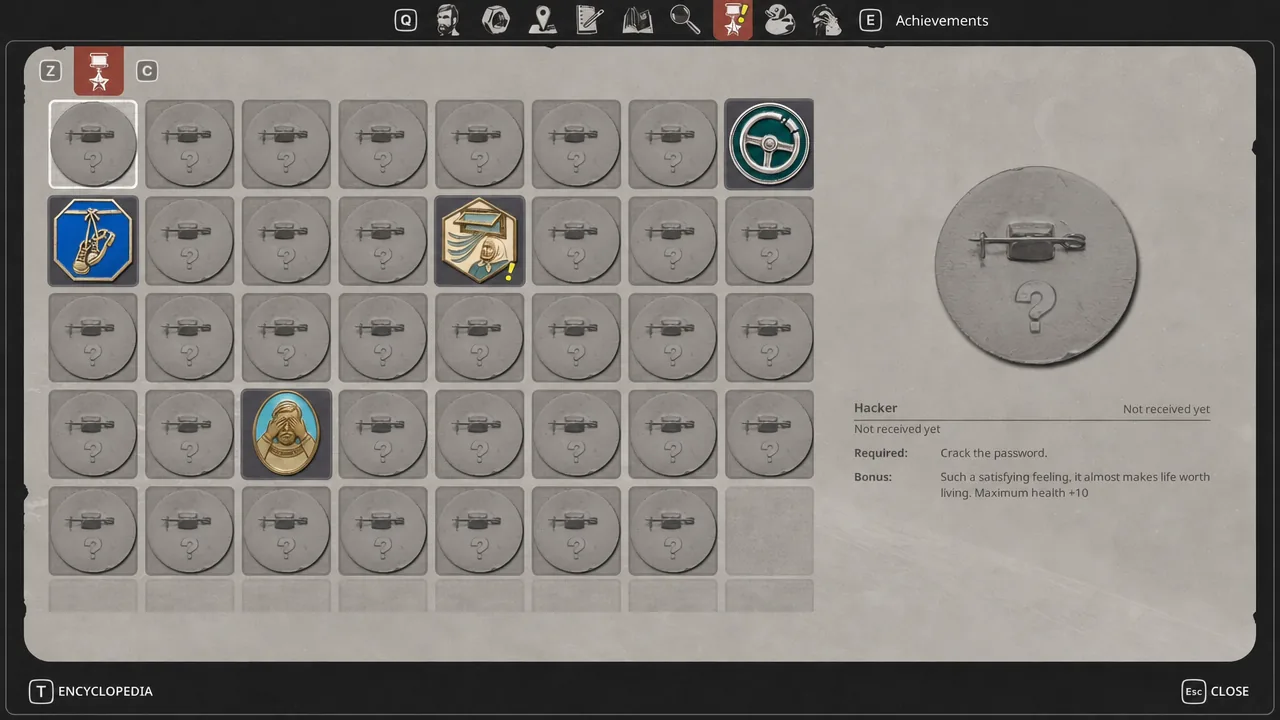 The Achievements rewards menu listing an entry with its requirement text and stat bonus