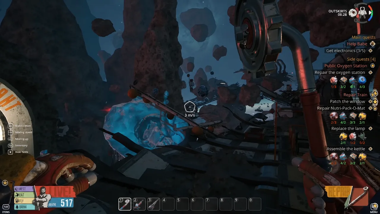 Repair tool equipped while fixing damaged equipment on the crashed train in the Outskirts
