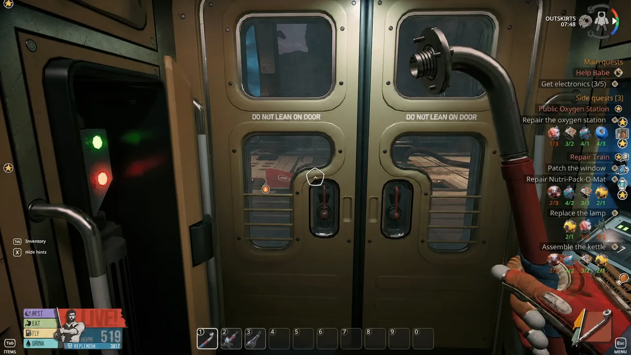Reticle highlighting the latch on the base's double door before heading outside