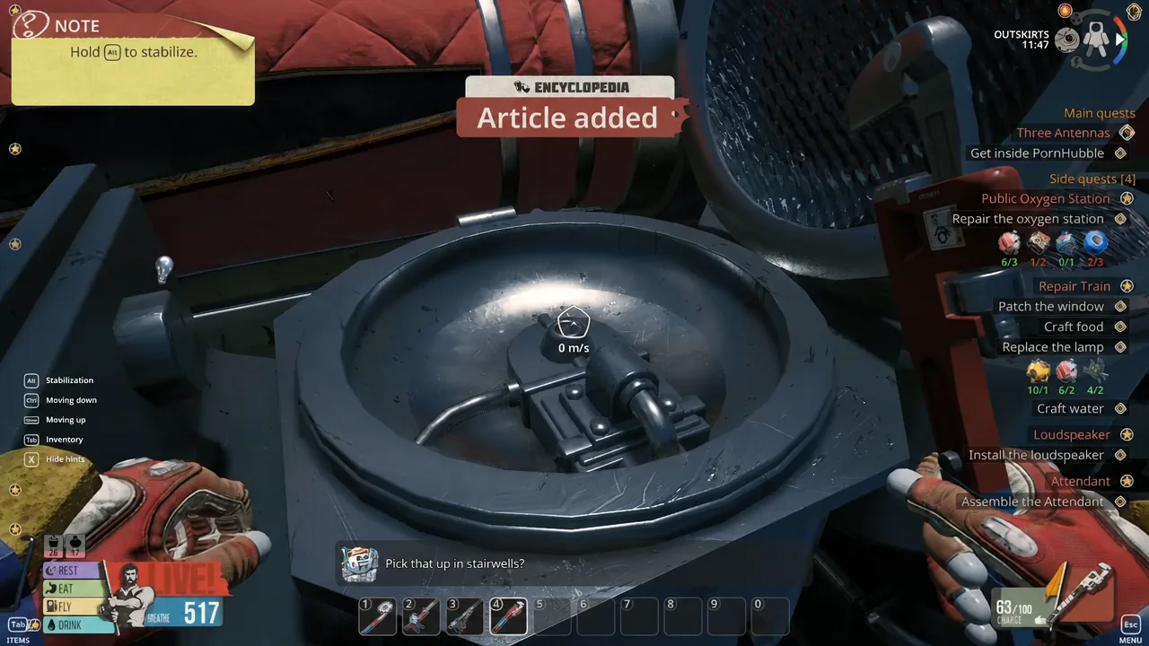 Crosshair on the opened fixture mechanism with the note prompt to hold Alt while working