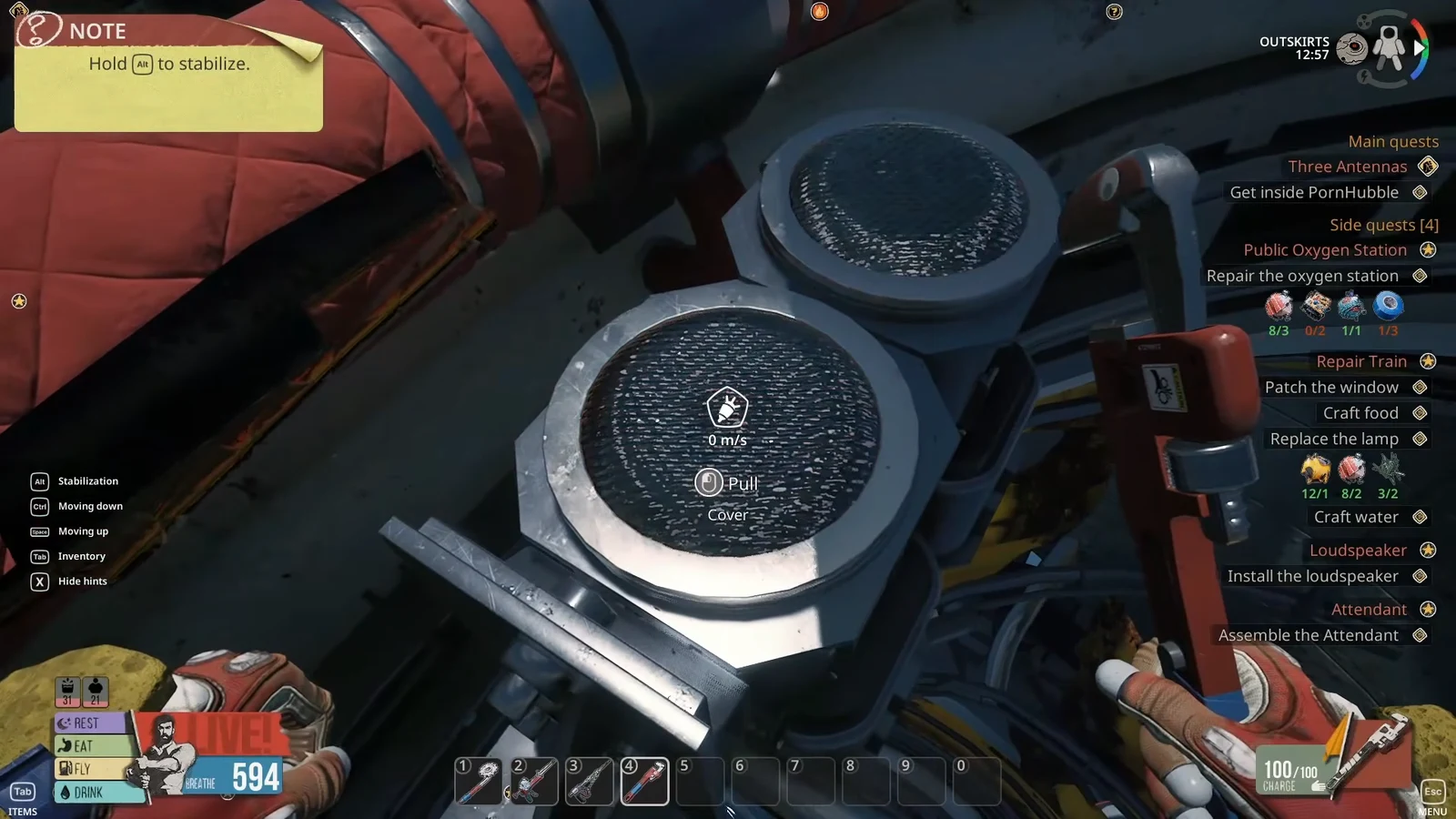 Pull interaction highlighted on a circular fixture cover as the player starts removing it
