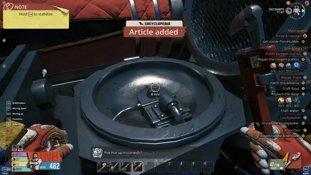 Crosshair on the opened fixture mechanism with the note prompt to hold Alt while working